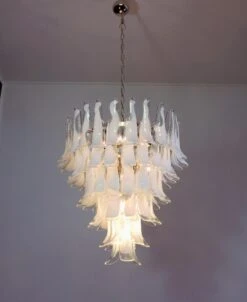 Pair Fabulous Glass 75 White Petal Chandeliers, Murano -Promos Meubles Boutique 10 master 3