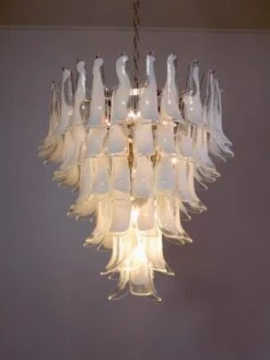 Pair Fabulous Glass 75 White Petal Chandeliers, Murano -Promos Meubles Boutique 11 master 4