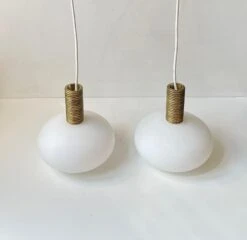 Bespoke Italian Modern Pendant Lamps In Brass And White Glass, 1970s -Promos Meubles Boutique 12 master