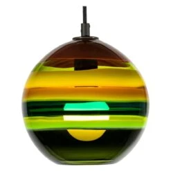 Moss Green Banded Orb Pendant, Hand Blown Glass - Made To Order