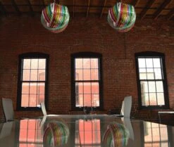 Pair Of Curvati Rainbow Ceiling Lights, Multicolored Triedri, 24 Murano Glasses -Promos Meubles Boutique 13 master 2