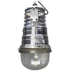 1970s, German EOW Cast Aluminium Explosion Proof Pendant Tempered Glass Dome E40