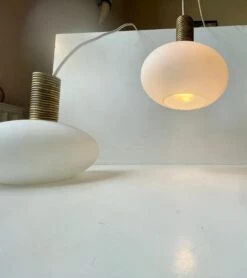 Bespoke Italian Modern Pendant Lamps In Brass And White Glass, 1970s -Promos Meubles Boutique 14 master