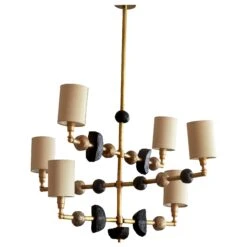'Mayfair' Contemporary Chandelier, Brass With Sculpted Spheres By Margit Wittig