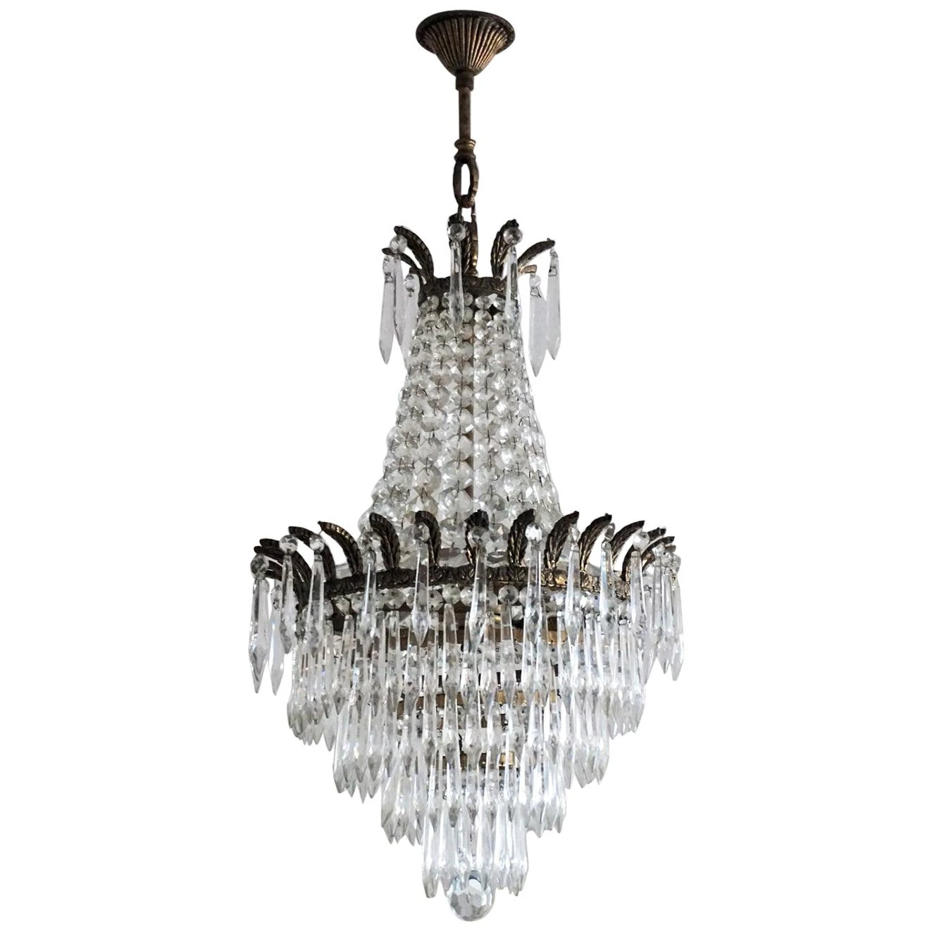 French Crystal Waterfall Chandelier Bronze Mounted 3 French Crystal Waterfall Chandelier Bronze Mounted