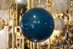 Bespoke Italian Alabaster White Murano Glass Brass Curved Globe Chandelier -Promos Meubles Boutique 18 master