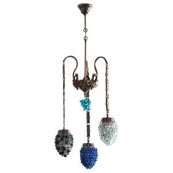 Art Deco Murano Glass Three-Light Grape Chandelier, Italy, Mid-20th Century