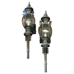 Pair Of Large Antique Bronze And Iron Lanterns