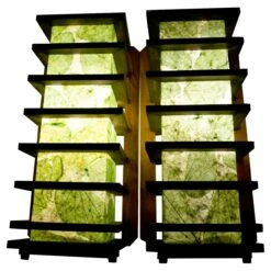 Set Of Sconces With Vintage Decoupage Rice Paper Walnut And Teak Wall Light