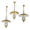3 Fine French Hanging Bronze And "Craquelé" Glass Lanterns By Jean Perzel