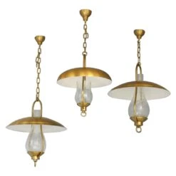 3 Fine French Hanging Bronze And "Craquelé" Glass Lanterns By Jean Perzel
