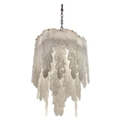 Carlo Nason By Mazzega Chandelier Ice Frost Glass Murano, Italy, 1970