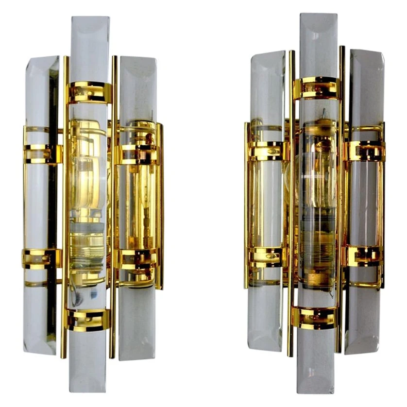 Pair Of Venini Wall Lamps, Cut Glass, Murano, Italy, 1970 3 Pair Of Venini Wall Lamps, Cut Glass, Murano, Italy, 1970