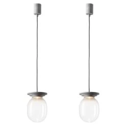 Set Of 2 Silver And Clear Stratos Big Capsule Pendant Light By Dechem Studio