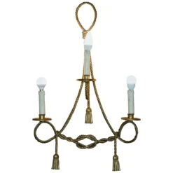 Vintage Gold Gilt Rope Twist & Tassle Three Branch Wall Light With Candle Mounts