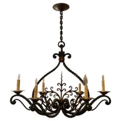 Antique French Provincial Wrought Iron Chandelier, Circa 1890