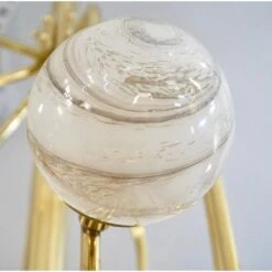Bespoke Italian Alabaster White Murano Glass Brass Curved Globe Chandelier -Promos Meubles Boutique 3 master 12