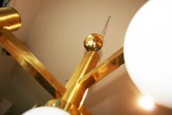 Midcentury Pendant Chandelier, Brass Opaline Glass Sciolari Style, Italy, 1960s -Promos Meubles Boutique 3 master 8