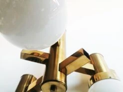 Midcentury Pendant Chandelier, Brass Opaline Glass Sciolari Style, Italy, 1960s -Promos Meubles Boutique 4 master 7