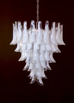 Pair Fabulous Glass 75 White Petal Chandeliers, Murano -Promos Meubles Boutique 5 master 6
