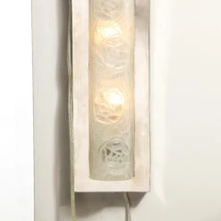Pair Of Art Deco Frosted Glass & Chrome Rectangular Vanity Lights W/ Rose Motifs -Promos Meubles Boutique 6R1A9903 master