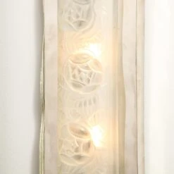 Pair Of Art Deco Frosted Glass & Chrome Rectangular Vanity Lights W/ Rose Motifs -Promos Meubles Boutique 6R1A9907 master