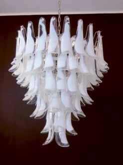 Pair Fabulous Glass 75 White Petal Chandeliers, Murano -Promos Meubles Boutique 6 master 4