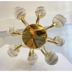 Bespoke Italian Alabaster White Murano Glass Brass Curved Globe Chandelier -Promos Meubles Boutique 6 master 6