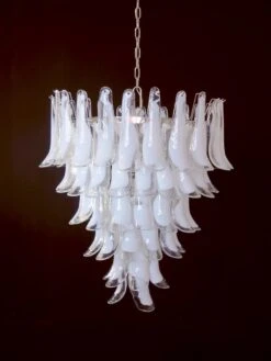 Pair Fabulous Glass 75 White Petal Chandeliers, Murano -Promos Meubles Boutique 7 master 3