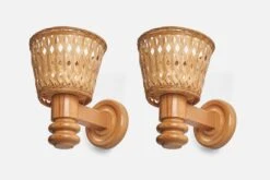 Swedish Designer, Wall Lights, Pine, Rattan, Sweden, 1970s -Promos Meubles Boutique 8058v2 master
