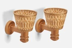 Swedish Designer, Wall Lights, Pine, Rattan, Sweden, 1970s -Promos Meubles Boutique 8058v3 master