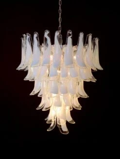 Pair Fabulous Glass 75 White Petal Chandeliers, Murano -Promos Meubles Boutique 8 master 2