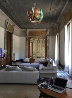 Pair Of Curvati Rainbow Ceiling Lights, Multicolored Triedri, 24 Murano Glasses -Promos Meubles Boutique 8 master 3