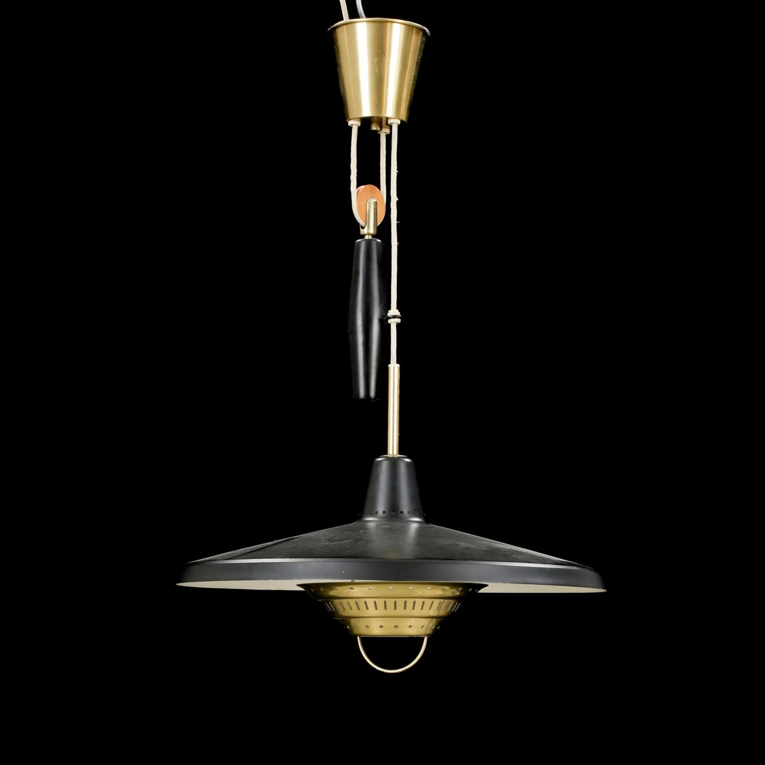 Anonymous Counterweight Black Metal And Brass Pendant Lamp, Sweden, 1950 7 Anonymous Counterweight Black Metal And Brass Pendant Lamp, Sweden, 1950 – Image 5