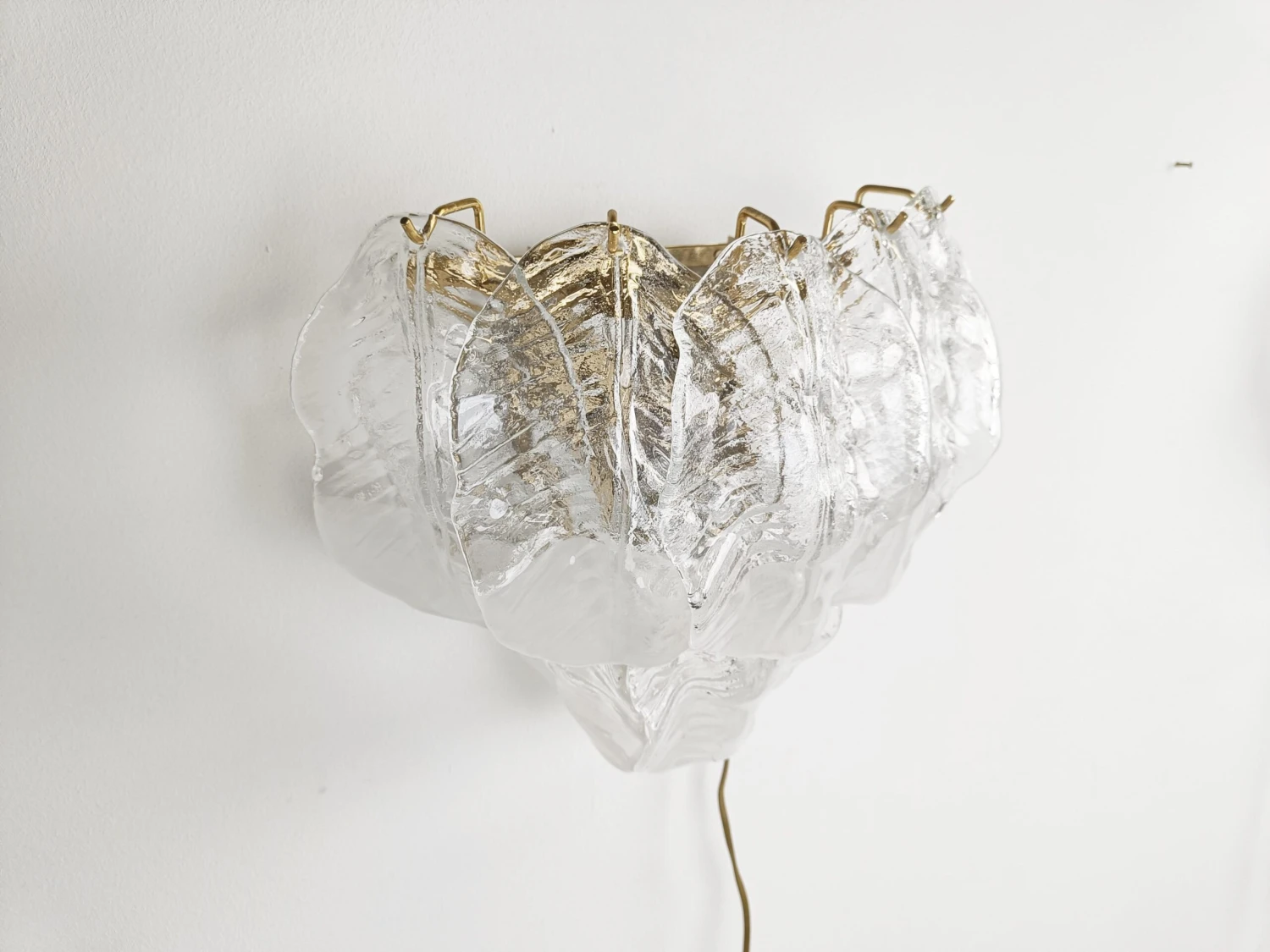 Pair Of Midcentury Murano Glass Leaf Wall Lamps, 1970s 7 Pair Of Midcentury Murano Glass Leaf Wall Lamps, 1970s – Image 5