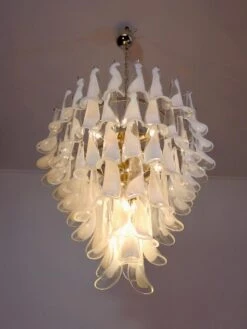 Pair Fabulous Glass 75 White Petal Chandeliers, Murano -Promos Meubles Boutique 9 master 3