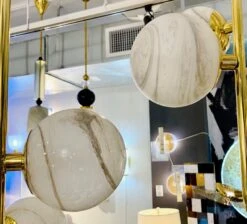 Bespoke Italian Alabaster White Murano Glass Brass Curved Globe Chandelier -Promos Meubles Boutique 9 master 6