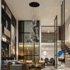 Glass Bubbles Chandelier With 34 Clear Pendants In A Cluster Cascading Design -Promos Meubles Boutique Bellagio over living room master