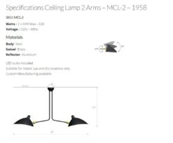 Serge Mouille Two-Arm Ceiling Lamp In White, In Stock! -Promos Meubles Boutique Ceiling Lamp 2 Arms master