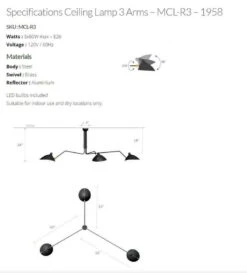Serge Mouille Ceiling Lamp With Three Rotating Arms In Black -Promos Meubles Boutique Ceiling Lamp 3 Arms master master