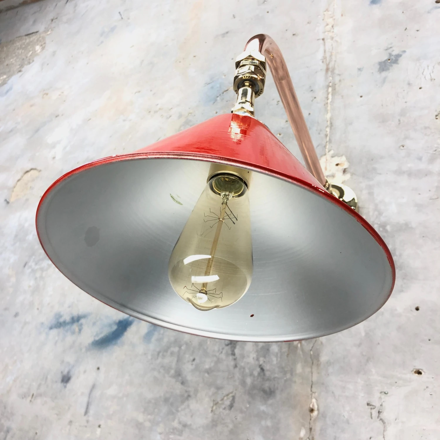 1980 British Army Lamp Shade In Red With Copper Cantilever Wall Lamp Edison Bulb 12 1980 British Army Lamp Shade In Red With Copper Cantilever Wall Lamp Edison Bulb – Image 10