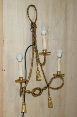 Vintage Gold Gilt Rope Twist & Tassle Three Branch Wall Light With Candle Mounts -Promos Meubles Boutique DSC05451 master