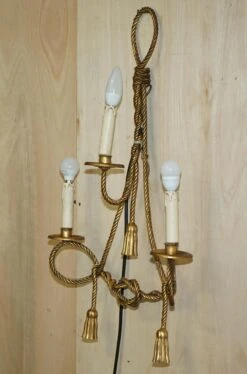 Vintage Gold Gilt Rope Twist & Tassle Three Branch Wall Light With Candle Mounts -Promos Meubles Boutique DSC05452 master