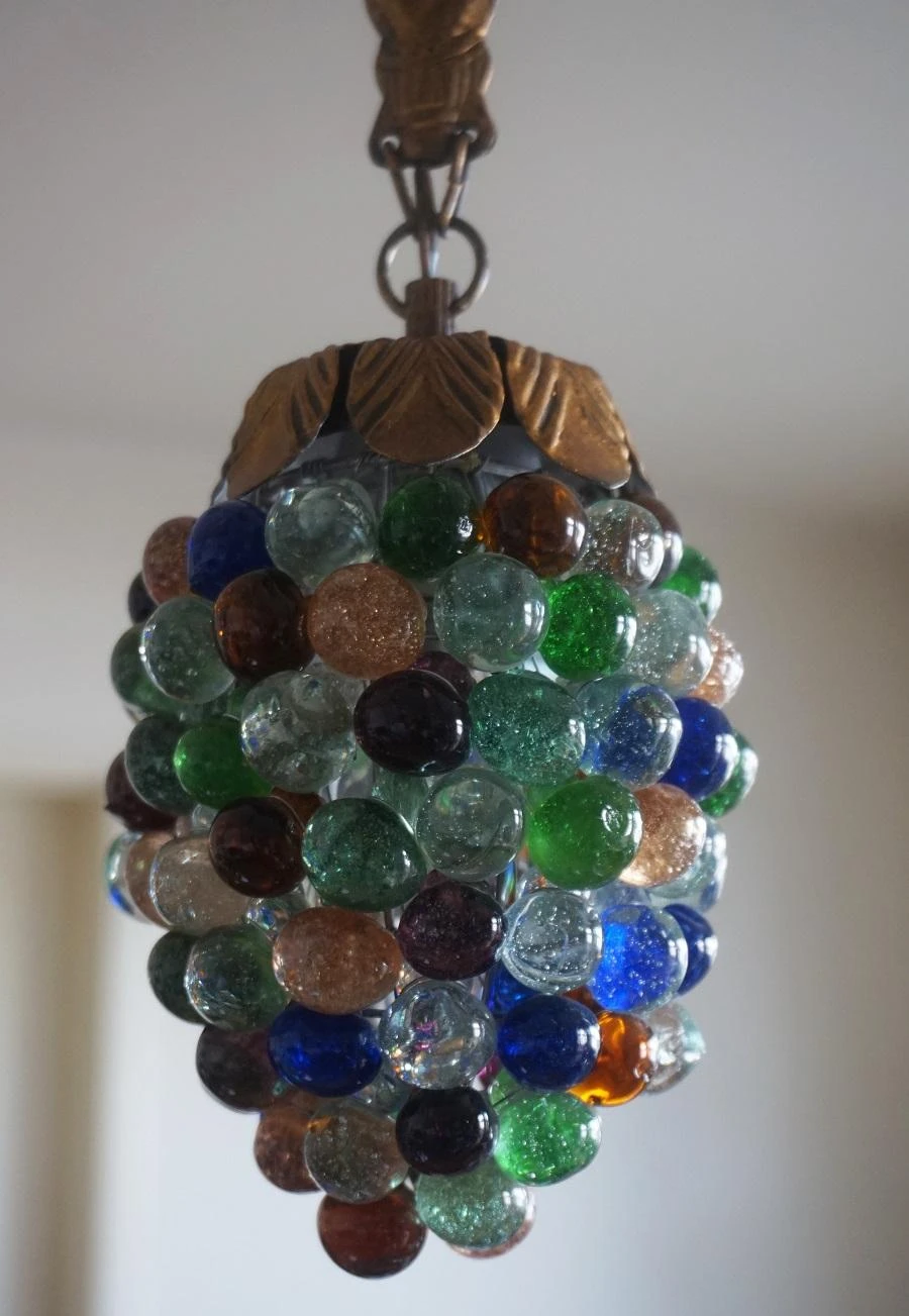 Art Deco Murano Glass Three-Light Grape Chandelier, Italy, Mid-20th Century 13 Art Deco Murano Glass Three-Light Grape Chandelier, Italy, Mid-20th Century – Image 11