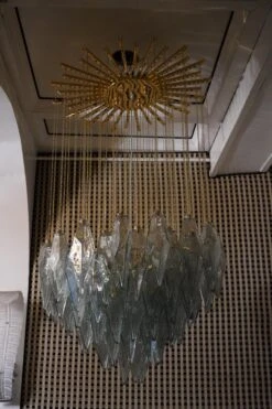 Murano Midcentury Sea Water Color Glass And Brass Chandelier, 1970 -Promos Meubles Boutique DSC08864 1613582316282 master