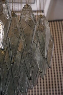 Murano Midcentury Sea Water Color Glass And Brass Chandelier, 1970 -Promos Meubles Boutique DSC08869 1613582326966 master