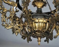 Art Nouveau Patinated Bronze And Brass Candle Chandelier, Seven Candleholders -Promos Meubles Boutique DSC5469 master