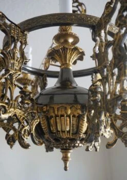 Art Nouveau Patinated Bronze And Brass Candle Chandelier, Seven Candleholders -Promos Meubles Boutique DSC5520 master