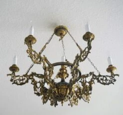 Art Nouveau Patinated Bronze And Brass Candle Chandelier, Seven Candleholders -Promos Meubles Boutique DSC5521 master