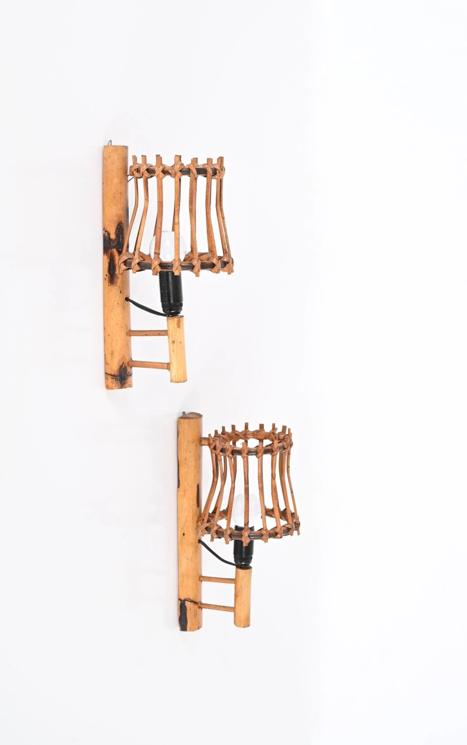 Pair Of Midcentury Rattan "Lantern" Sconces, Louis Sognot, France, 1960s 7 Pair Of Midcentury Rattan "Lantern" Sconces, Louis Sognot, France, 1960s – Image 5